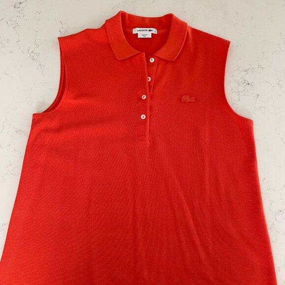 Lacoste Modern Sporty Sleeveless 100% Cotton Polo Dress Orange Sz 40 NWOT - Picture 2 of 12